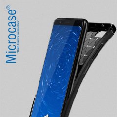 Huawei Honor View 10 Brushed Carbon Fiber Silikon TPU Kılıf + Cam