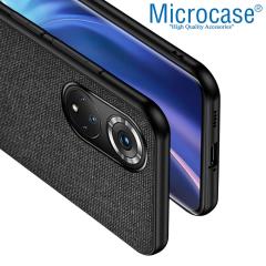 Microcase Huawei Nova 9 Fabrik Kumaş ve Deri Desen Kılıf - Siyah