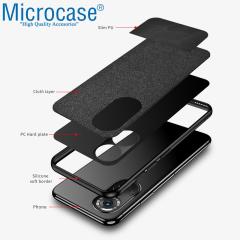 Microcase Huawei Nova 9 Fabrik Kumaş ve Deri Desen Kılıf - Siyah