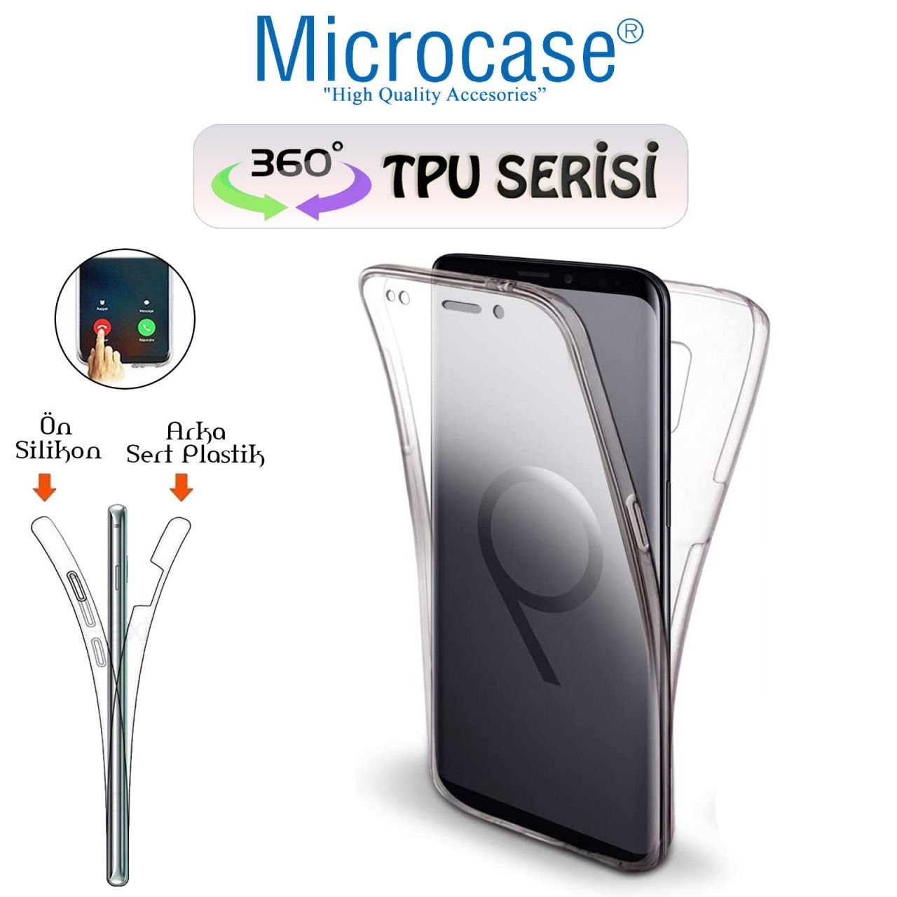 Microcase Samsung Galaxy S9 360 Tpu Serisi Ön Arka Full Cover Şeffaf Kılıf