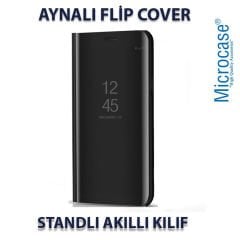Microcase Huawei Mate 40 Pro Aynalı Kapak Clear View Flip Cover Mirror Kılıf - Siyah