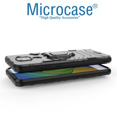 Microcase Xiaomi Redmi Note 9 Batman Serisi Yüzük Standlı Armor Kılıf - Siyah + Tempered Glass Cam Koruma