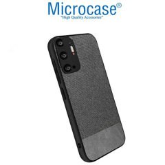Microcase Xiaomi Redmi Note 11SE Fabrik Kumaş ve Deri Desen Kılıf - Gri