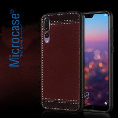 Huawei P20 Pro Leather Serisi Deri Kaplama SilikonKılıf-Kahve+Cam