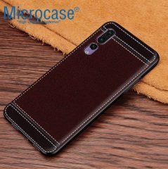 Huawei P20 Pro Leather Serisi Deri Kaplama SilikonKılıf-Kahve+Cam