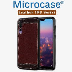 Huawei P20 Pro Leather Serisi Deri Kaplama SilikonKılıf-Kahve+Cam