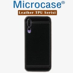 Huawei P20 Pro Leather Serisi Deri KaplamaSilikon Kılıf-Siyah+Cam