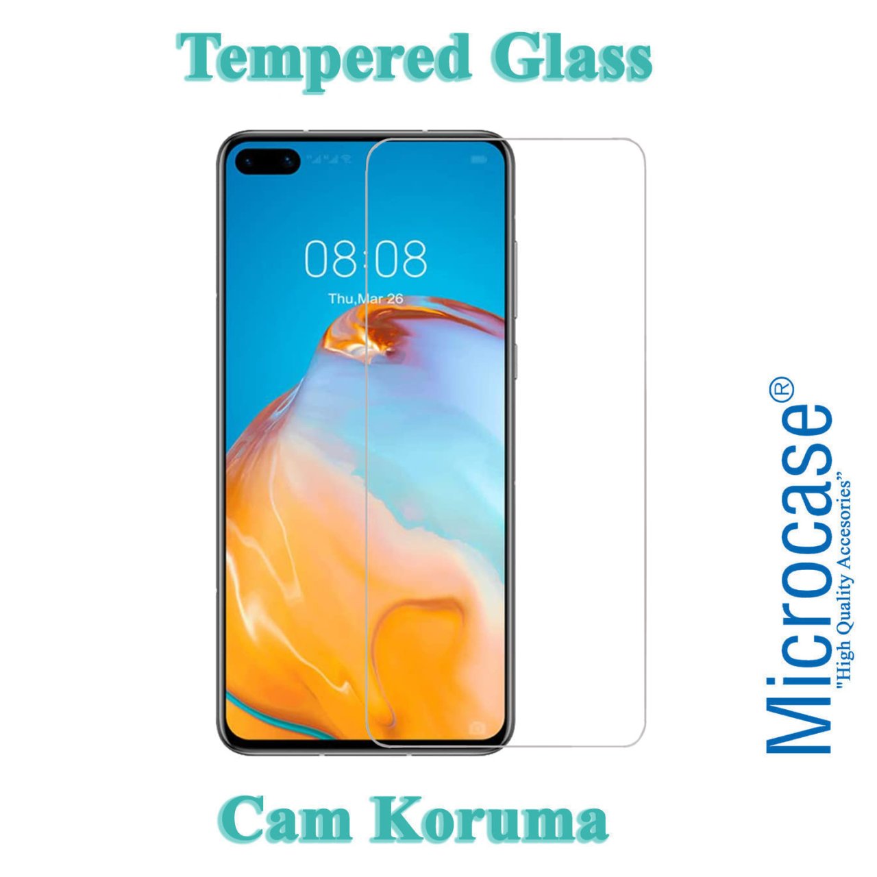 Microcase Huawei P40 Tempered Glass Cam Ekran Koruma