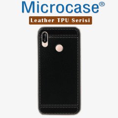 Huawei P20 Lite Leather Serisi Deri KaplamaSilikonKılıf-Siyah+Cam