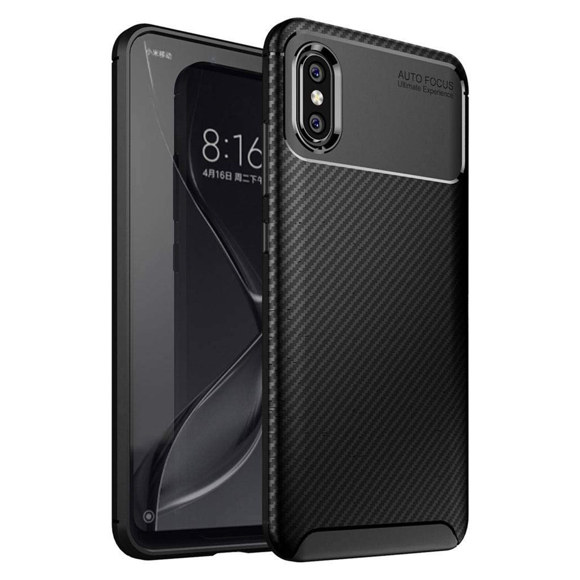 Microcase Xiaomi Mi 8 Pro Maxy Serisi Carbon Fiber Silikon TPU Kılıf - Siyah