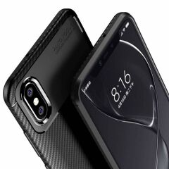 Microcase Xiaomi Mi 8 Pro Maxy Serisi Carbon Fiber Silikon TPU Kılıf - Siyah