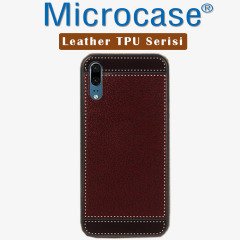 Huawei P20 Leather TPU Serisi DeriKaplama Silikon Kılıf-Kahve+Cam