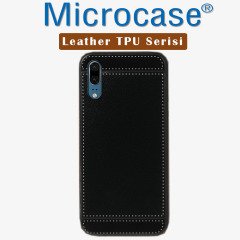 Huawei P20 Leather TPU Serisi DeriKaplama Silikon Kılıf-Siyah+Cam
