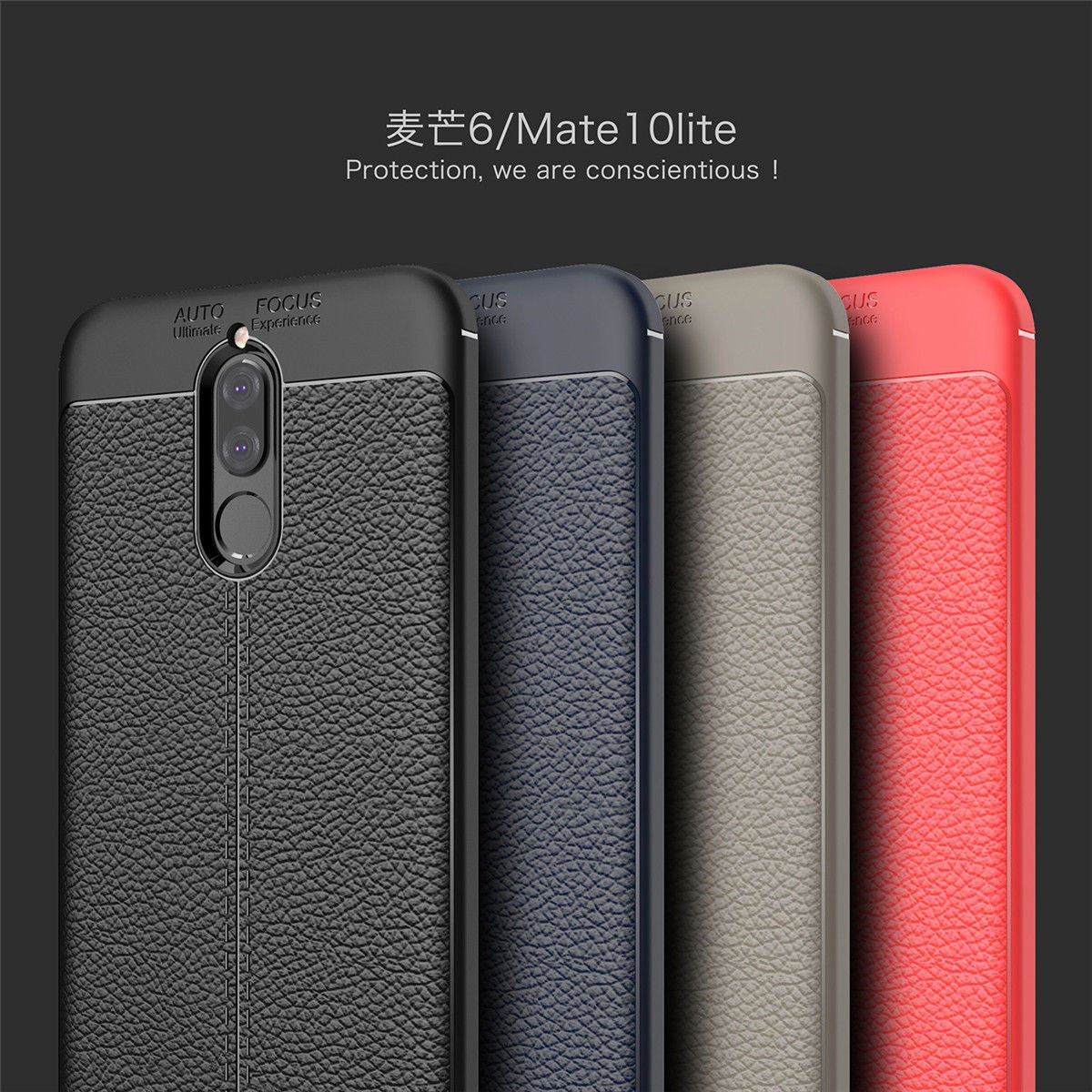 Huawei Mate 10 Lite Leather Effect Tpu Silikon Kılıf + Tempered Cam
