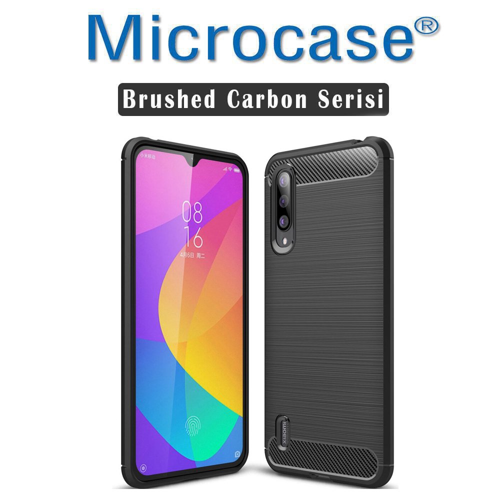 Microcase Xiaomi Mi A3 Brushed Carbon Fiber Silikon Kılıf - Siyah