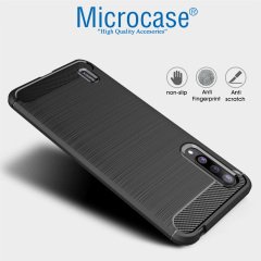 Microcase Xiaomi Mi A3 Brushed Carbon Fiber Silikon Kılıf - Siyah