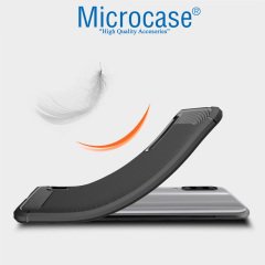 Microcase Xiaomi Mi A3 Brushed Carbon Fiber Silikon Kılıf - Siyah