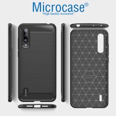 Microcase Xiaomi Mi A3 Brushed Carbon Fiber Silikon Kılıf - Siyah