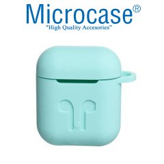 Microcase Airpods Kulaklık ve Şarj Ünitesi için Silikon Kılıf + Kulaklık Askılık + Çengel - Turkuaz