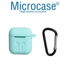 Microcase Airpods Kulaklık ve Şarj Ünitesi için Silikon Kılıf + Kulaklık Askılık + Çengel - Turkuaz