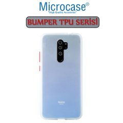 Microcase Xiaomi Redmi Note 8 Pro Bumper Tpu Serisi Sert Kılıf - Beyaz + Tempered Glass Cam Koruma