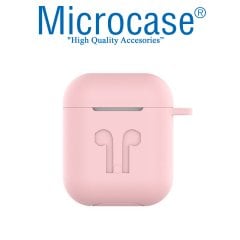 Microcase Airpods Kulaklık ve Şarj Ünitesi için Silikon Kılıf + Kulaklık Askılık + Çengel - Pembe