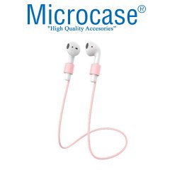 Microcase Airpods Kulaklık ve Şarj Ünitesi için Silikon Kılıf + Kulaklık Askılık + Çengel - Pembe
