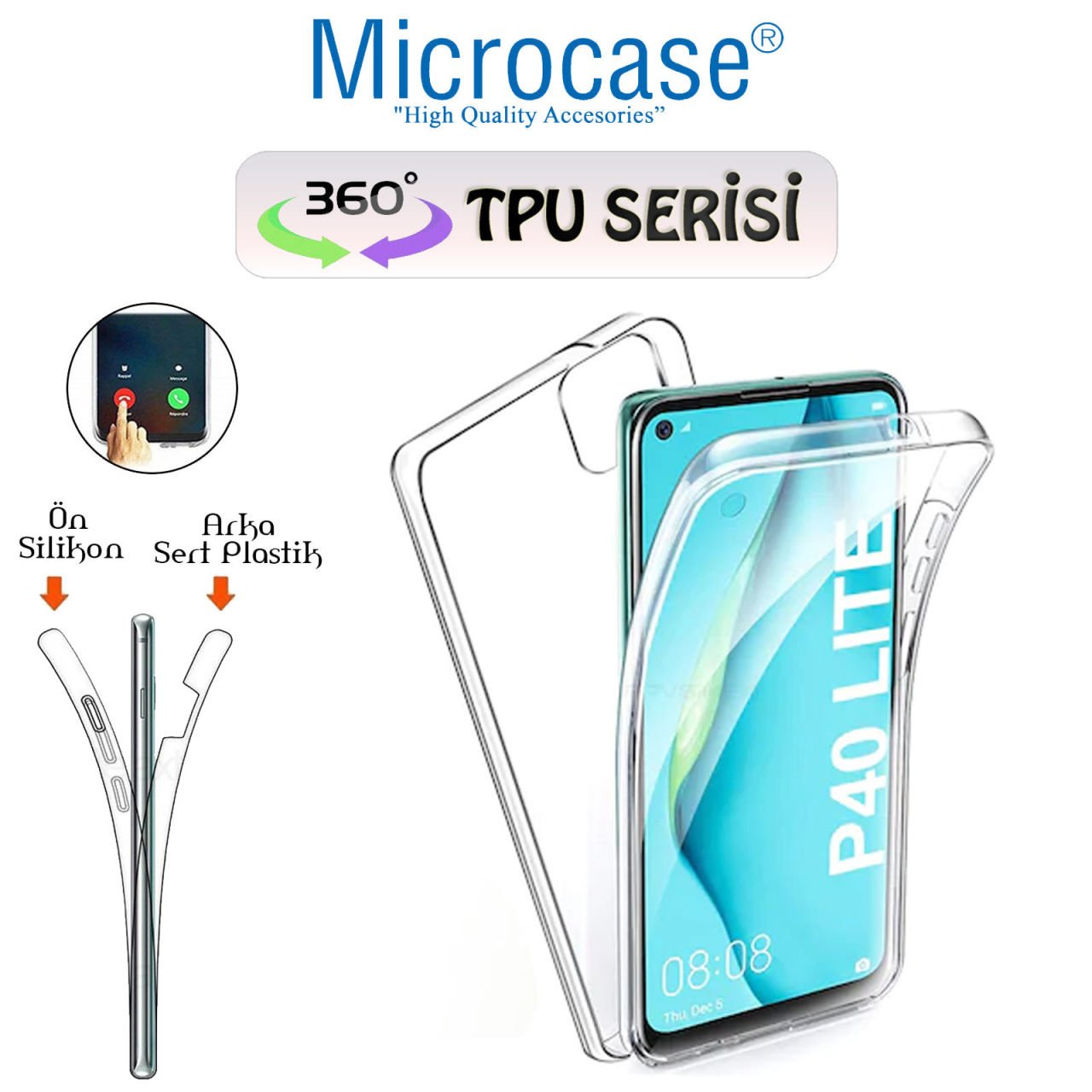 Microcase Huawei P40 Lite 360 Tpu Serisi Ön Arka Full Cover Şeffaf Kılıf