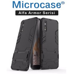Huawei P20 Alfa Serisi Armor Standlı Perfect Koruma Kılıf + Cam