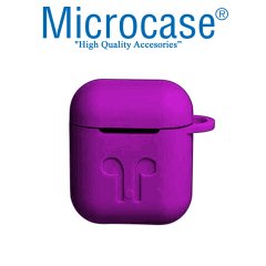 Microcase Airpods Kulaklık ve Şarj Ünitesi için Silikon Kılıf + Kulaklık Askılık + Çengel - Mor