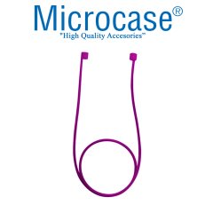Microcase Airpods Kulaklık ve Şarj Ünitesi için Silikon Kılıf + Kulaklık Askılık + Çengel - Mor