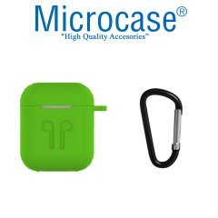 Microcase Airpods Kulaklık ve Şarj Ünitesi için Silikon Kılıf + Kulaklık Askılık + Çengel - Yeşil