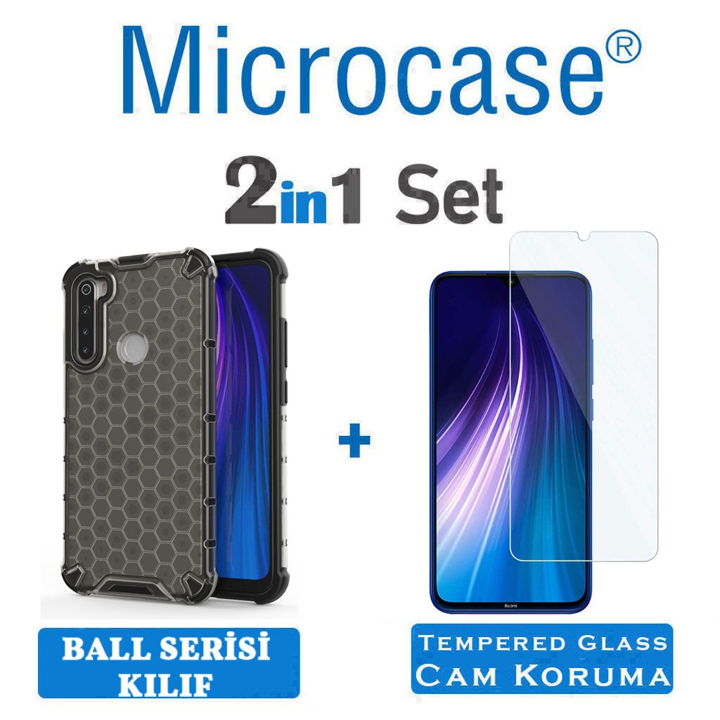Microcase Xiaomi Redmi Note 8 Ball Serisi Sert Tpu Kılıf - Siyah + Tempered Glass Cam Koruma