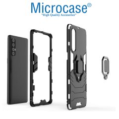 Microcase Oppo Reno3 Pro Batman Serisi Yüzük Standlı Armor Kılıf - Siyah