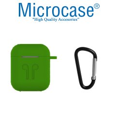 Microcase Airpods Kulaklık ve Şarj Ünitesi için Silikon Kılıf + Kulaklık Askılık + Çengel - Koyu Yeşil