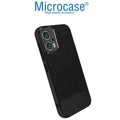 Microcase Xiaomi Redmi Note 11T Pro Fabrik Kumaş ve Deri Desen Kılıf - Siyah