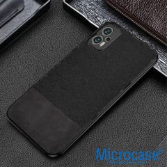 Microcase Xiaomi Redmi Note 11T Pro Fabrik Kumaş ve Deri Desen Kılıf - Siyah