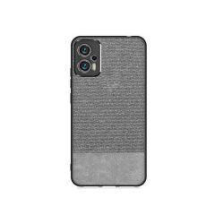 Microcase Xiaomi Redmi Note 11T Pro Fabrik Kumaş ve Deri Desen Kılıf - Gri