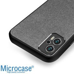 Microcase Xiaomi Redmi Note 11T Pro Fabrik Kumaş ve Deri Desen Kılıf - Gri