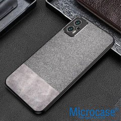 Microcase Xiaomi Redmi Note 11T Pro Fabrik Kumaş ve Deri Desen Kılıf - Gri