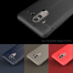 Huawei Mate 10 Pro Leather Effect Tpu Silikon Kılıf + Tempered Cam