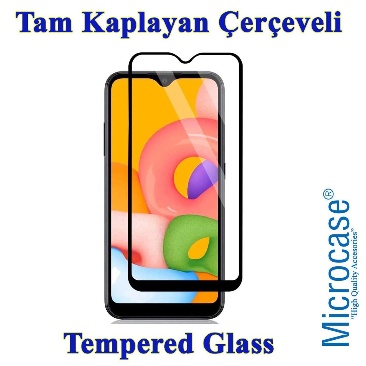 Microcase Samsung Galaxy A01 Tam Kaplayan Çerçeveli Tempered Ekran Koruyucu - Siyah