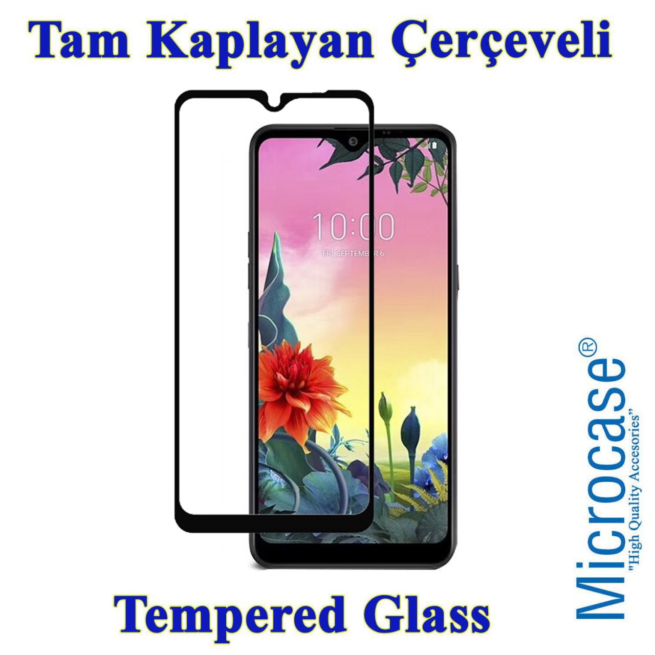 Microcase LG K50S Tam Kaplayan Çerçeveli Tempered Ekran Koruyucu - Siyah