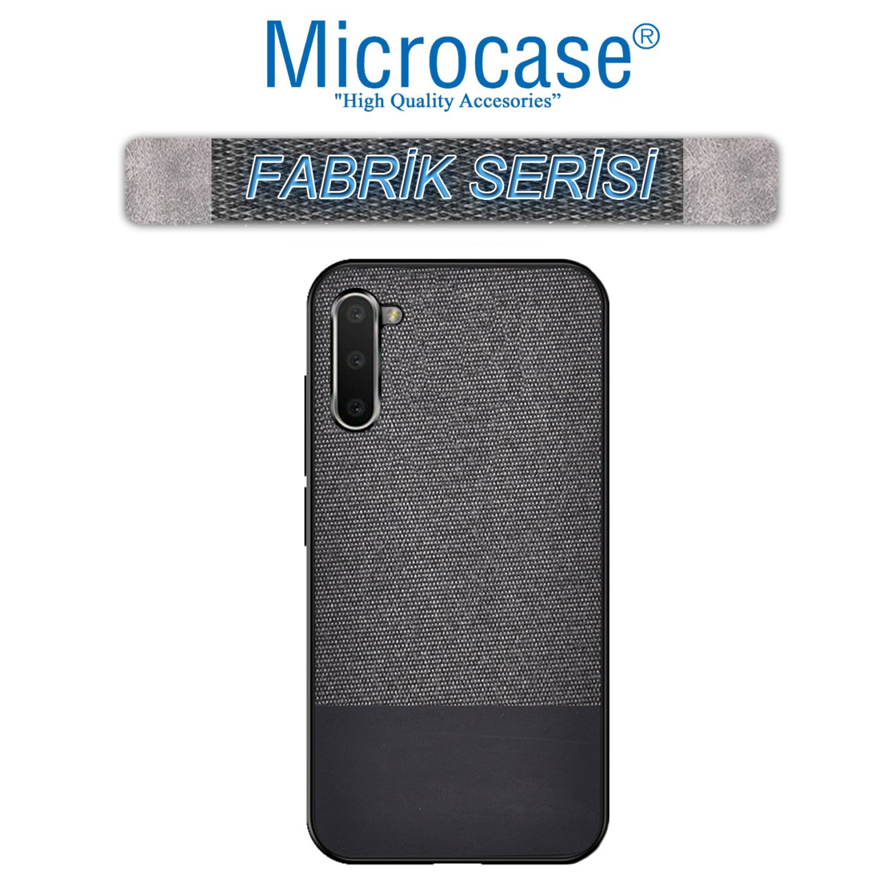 Microcase Samsung Galaxy Note 10 Fabrik Serisi Kumaş ve Deri Desen Kılıf - Siyah