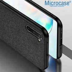 Microcase Samsung Galaxy Note 10 Fabrik Serisi Kumaş ve Deri Desen Kılıf - Siyah