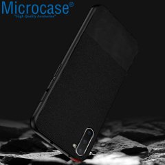 Microcase Samsung Galaxy Note 10 Fabrik Serisi Kumaş ve Deri Desen Kılıf - Siyah