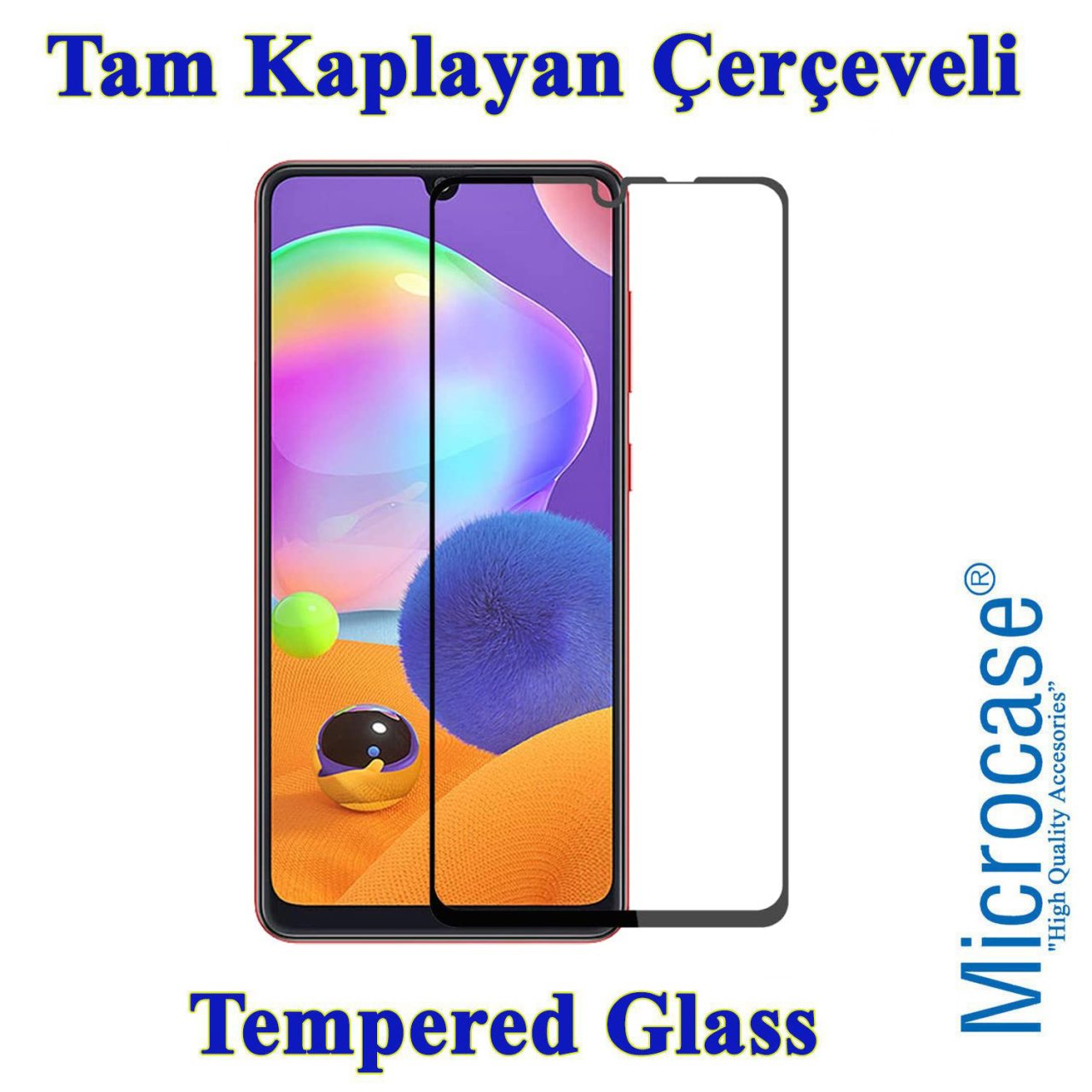 Microcase Samsung Galaxy A31 Tam Kaplayan Çerçeveli Tempered Ekran Koruyucu - Siyah