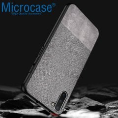 Microcase Samsung Galaxy Note 10 Fabrik Serisi Kumaş ve Deri Desen Kılıf - Gri