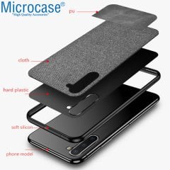 Microcase Samsung Galaxy Note 10 Fabrik Serisi Kumaş ve Deri Desen Kılıf - Gri