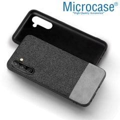 Microcase Samsung Galaxy Note 10 Fabrik Serisi Kumaş ve Deri Desen Kılıf - Gri